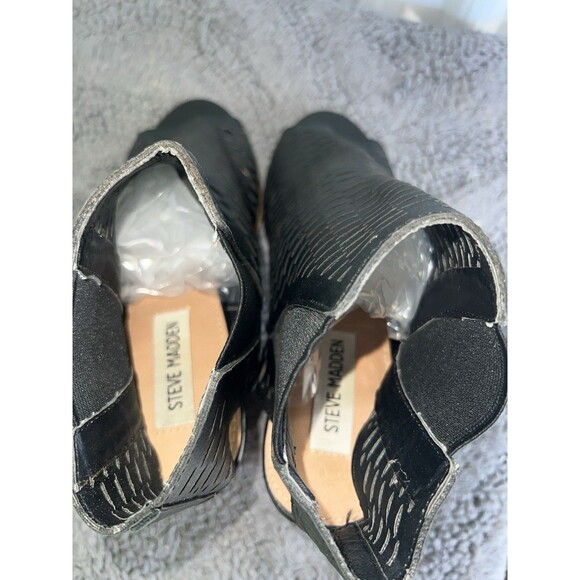 STEVEN MADDEN Nancii Black Perforated Leather Open Toe High Heel Ankle Boots 7.5 - Picture 3 of 11